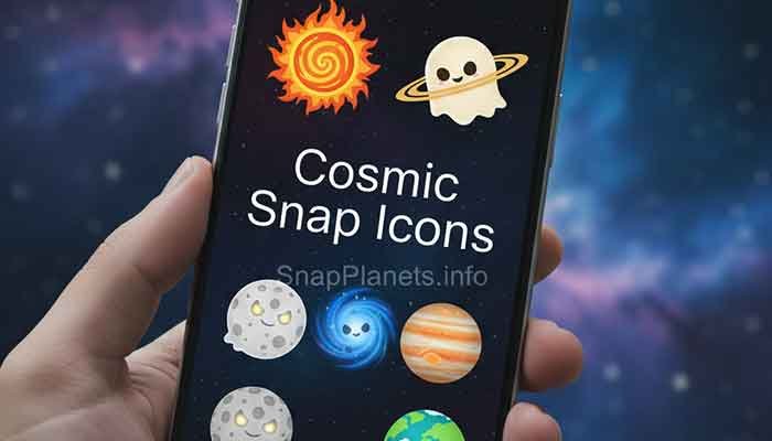 Detailed view of planet themed icons for Snapchat Plus