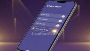 Screenshot mockup of Snapchat Plus settings menu showing the badge toggle, Snapchat Plus Badge