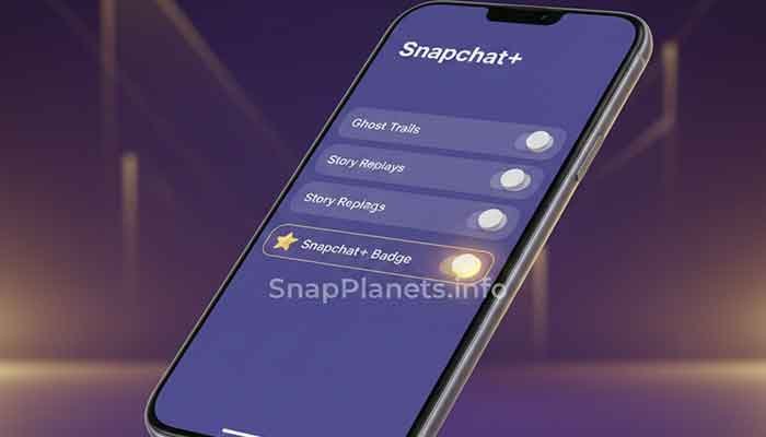 Screenshot mockup of Snapchat Plus settings menu showing the badge toggle, Snapchat Plus Badge