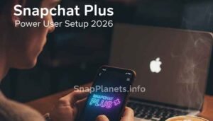 Martin using Snapchat Plus hidden features on a smartphone in a cafe