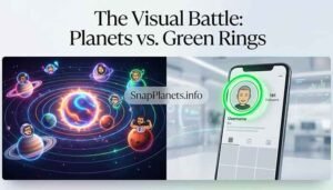 Comparison of Snapchat Planets solar system interface and Instagram Close Friends green ring UI.