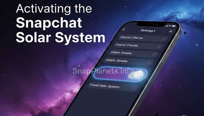 Person enabling the Snapchat Plus Solar System feature in settings, See hidden snapchat planets.
