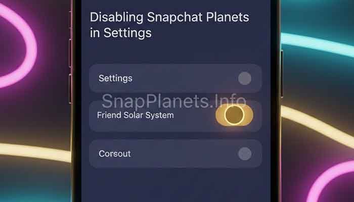Screenshot of Snapchat Plus settings menu showing the Friend Solar System toggle, Turn Off Snapchat Planets.