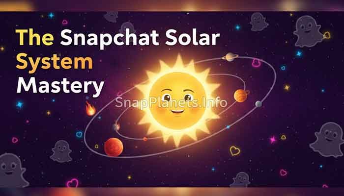 how to get Mercury on Snapchat, A vibrant 3D illustration of a Snapchat user as the Sun with friends as planets orbiting, featuring Mercury prominently