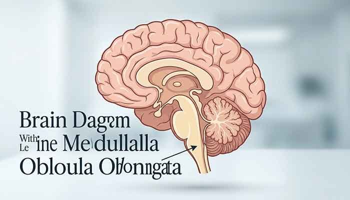 Brain Diagram With Leader LINE Indicating The Medulla Oblongata